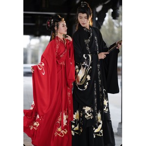 Chinese Ancient Hanfu Couples Cosplay Costumes Party Dresses Hanfu Jacket Red Black Sets Men Women Plus Size