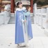Autumn winter Hanfu women long cloak original plus velvet thickening warm winter big fur collar red white cloak jacket