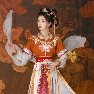 4 Piece Set Half Arm Waist Waist Tang Suit for Women Ancient Dance Costumes Elegant Princess Embroidery Hanfu