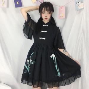 Summer Antique Skirt Female Student Fresh Sweet Chinese Improvement Hanfu Retro Dresses Medium Long Skirt Fashion Dress
