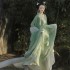 Women Chinese Traditional Hanfu Weijin Dynasty Retro Loose Original Hanfu China Dresses Green Chiffon Embroidered Dresses