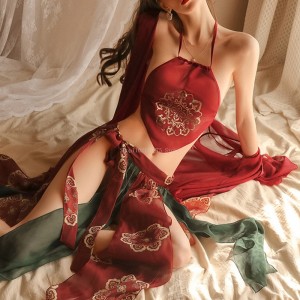 Red Hanfu Sleepwear Cosplay Costumes Sexy Lingerie Women Chinese Classic Bride Outfit Cute Anime See Through Erotic Wedding Set