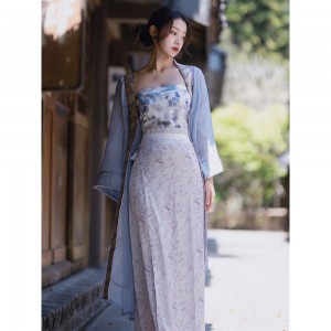 Summer Song Dynasty Purple Printed Hanfu 3 Piece Set Women Chinese Traditional Hanfu
