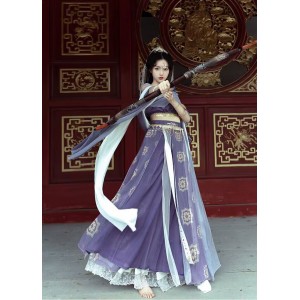 Ancient Chinese Hanfu Dresses Women Princess Dunhuang Feitian Cosplay Costumes Dance Party Outfit Purple Sets
