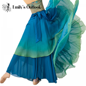 Women Hanfu Flowy axi Skirt Training Suit Dancing Wide Leg Chiffon Pants Gradient Green Yellow Costumes Classical