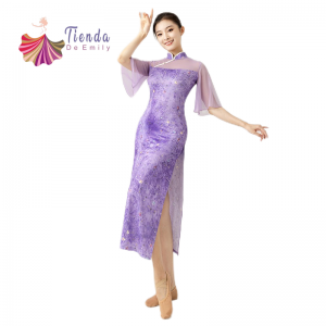 Elegant Dresses Women Chinese Traditional Cheongsam High Collar Purple Modern Qipao Dancewear Prom Classic Rhymes Outfit 2xl