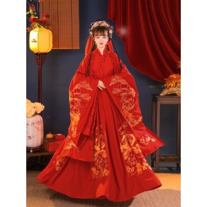 Chinese Traditional Wedding Dresses Women Vintage Bride Groom Red Large Sleeve Shirt Original Suit Fairy Dress