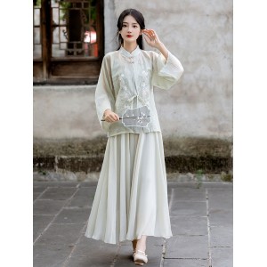 Traditional Chinese Women Outfit Modern Hanfu Two piece Set Literature Art Gentle Dresses Summer