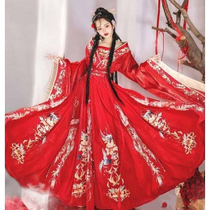 Hanfu Women Ancient Chinese Luxury Embroidery Cosplay Costumes Red Wedding Dresses Gift