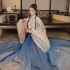 Oriental Hanfu Women Vintage Chinese Traditional Folk Dance Costumes Fairy Print High Waist Sexy Dresses Trumpet Sleeve