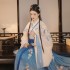 Oriental Hanfu Women Vintage Chinese Traditional Folk Dance Costumes Fairy Print High Waist Sexy Dresses Trumpet Sleeve