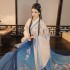 Oriental Hanfu Women Vintage Chinese Traditional Folk Dance Costumes Fairy Print High Waist Sexy Dresses Trumpet Sleeve