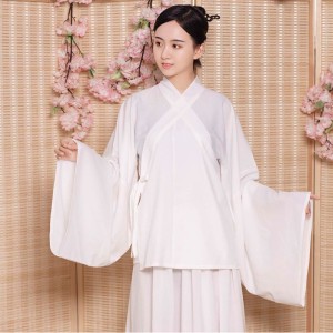 Chinese Hanfu Suit White Women Halloween Costumes For Adults Pajamas Sleeping Outfit Large Sleeve Top Big Swing Skirt Girl
