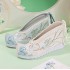 Hanfu Embroidered Chinese Traditional Ancient High Heels Inside Flat Shoes White Blue For Women