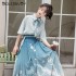 Summer Forest Fairy Hanfu Women Bow Tie Lapel Shirt Lace-up Printed Loose Chinese Daily Two-piece Suit