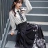 Summer Forest Fairy Hanfu Women Bow Tie Lapel Shirt Lace-up Printed Loose Chinese Daily Two-piece Suit