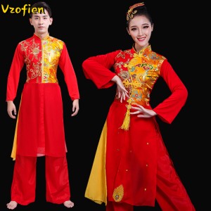 Chinese Classical Yangko Square Dance Performance Costumes Elegant Traditional Folk Yangko Fan Dancing Outfits Hanfu Suit