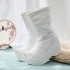 Chinese Hanfu Embroidered Boots Shoes Women Winter Vintage High Heighten White Bow Soap Boots Shoes Women Plus Size
