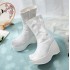 Chinese Hanfu Embroidered Boots Shoes Women Winter Vintage High Heighten White Bow Soap Boots Shoes Women Plus Size
