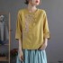 female floral printed chinese top daily casual blouse national chinese hanfu tops for women cotton linen blouse