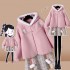 Plus Size Women Winter Suit Chinese Plus Velvet Hoodies Pink Sweet Sweater Plaid Skirt Two-piece Suit Long Sleeve Hanfu