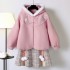 Plus Size Women Winter Suit Chinese Plus Velvet Hoodies Pink Sweet Sweater Plaid Skirt Two-piece Suit Long Sleeve Hanfu