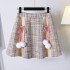 Plus Size Women Winter Suit Chinese Plus Velvet Hoodies Pink Sweet Sweater Plaid Skirt Two-piece Suit Long Sleeve Hanfu