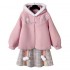 Plus Size Women Winter Suit Chinese Plus Velvet Hoodies Pink Sweet Sweater Plaid Skirt Two-piece Suit Long Sleeve Hanfu