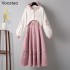 Spring Autumn Women Plus Size Hanfu Set Chinese Female Floral Embroidery Hooded Sweatshirt Coat Sling Dresses Two Piece Suit