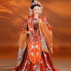 Exquisite Wedding Embroidery Hanfu Women Chinese Traditional Song Dynasty Red Full Length Dresses Female Court Cosplay Costumes Set