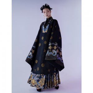 Ancient Chinese Weaving Division Original Ming Dynasty Black Hanfu Robe Embroidery Horse-face Skirt Wedding Dresses Women Costume