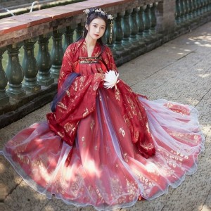 Chinese Hanfu Outfits For Women Sequin Tang Dynasty Princess Cosplay Wide Sleeve Red Costumes