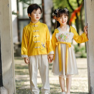 Chinese Lovely Boys Cotton Tang Suit Children Embroidery Traditional Perform Costumes Girls Ancient Hanfu