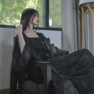 [Ling One] Ink Light Skirt Improved Ink Dyed Loose Cardigan Summer Thin Chiffon Air Conditioning Sunscreen Shirt Hanfu