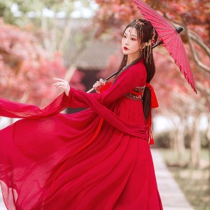 Hanfu Tang Dynasty Dresses Women Chinese Traditional Red Wedding Party Dance Costumes Elegant Fairy Folk Performance Clothing