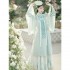 HuaShenJi Original Ming Dynasty Hanfu Standing Collar Robe Pleated Skirt Cloud Shoulder 4Pcs Women Chinese Fairy Green Dresses