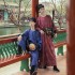 Vintage Round Neck Lion Printed Hanfu Robe Men Ancient Chinese Costumes Tang Dynasty Samurai Cosplay Stage Performance Clothes