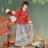 Original Ming Dynasty Hanfu Dresses Women Collared Half Sleeve Top Crane Print Horse Face Skirt 6 Color Fairy Costume