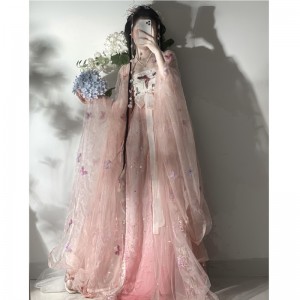 Chinese Traditional Skirt Hanfu Suit for Women Song Dynasty Pink Exquisite Butterfly Embroidered Dresses Bronzing Robe