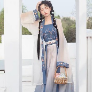 Summer Improved Chiffon Print Dresses Women Chinese Traditional Hanfu Dresses 3PCS Song Dynasty Princess Performance Clothing