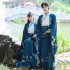 Chinese Traditional Dragon Embroidered Hanfu Suit Men Women National Loose Big Sleeve Robe Blue Couple Dress