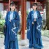 Chinese Traditional Dragon Embroidered Hanfu Suit Men Women National Loose Big Sleeve Robe Blue Couple Dress