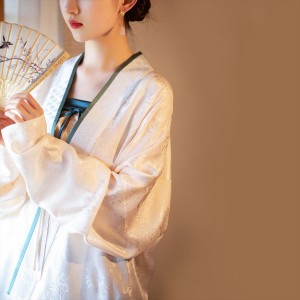 Chinese Satin Jacquard Long Sleeve Hanfu Top Cardigan For Women Improved Jacket Han Dynasty Princess Costumes