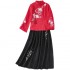 Two piece Set Spring Tang Suits Embroidery Long Sleeve Chinese Improved Version Thin Hanfu Women Tops Skirt Set