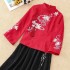 Two piece Set Spring Tang Suits Embroidery Long Sleeve Chinese Improved Version Thin Hanfu Women Tops Skirt Set