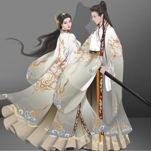 Yunshuji Original Spring Autumn Collar Hanfu Men Women Large Sleeve Wei Jin Print Suit