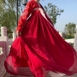 Chinese Red Hanfu for Women Summer Tang Dynasty Oriental Fairy Princess Folk Dance 3PCS Dresses Costumes