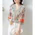 Modern Chinese Traditional Women Vintage Floral ethnic Print Tops three quarter kimono sleeves 