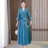 Modern Hanfu Women Embroidery V Neck Vintage National Zen Clothing Chinese Traditional Dresses Long Eleganti Slim Dresses