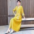 Modern Hanfu Women Embroidery V Neck Vintage National Zen Clothing Chinese Traditional Dresses Long Eleganti Slim Dresses